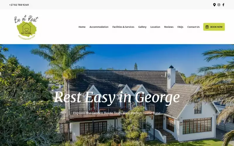 Be at Rest Accommodation website screenshot