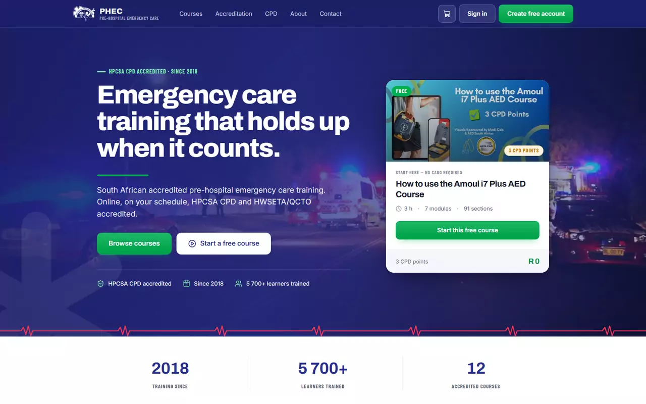PHEC website: pre-hospital emergency care training platform